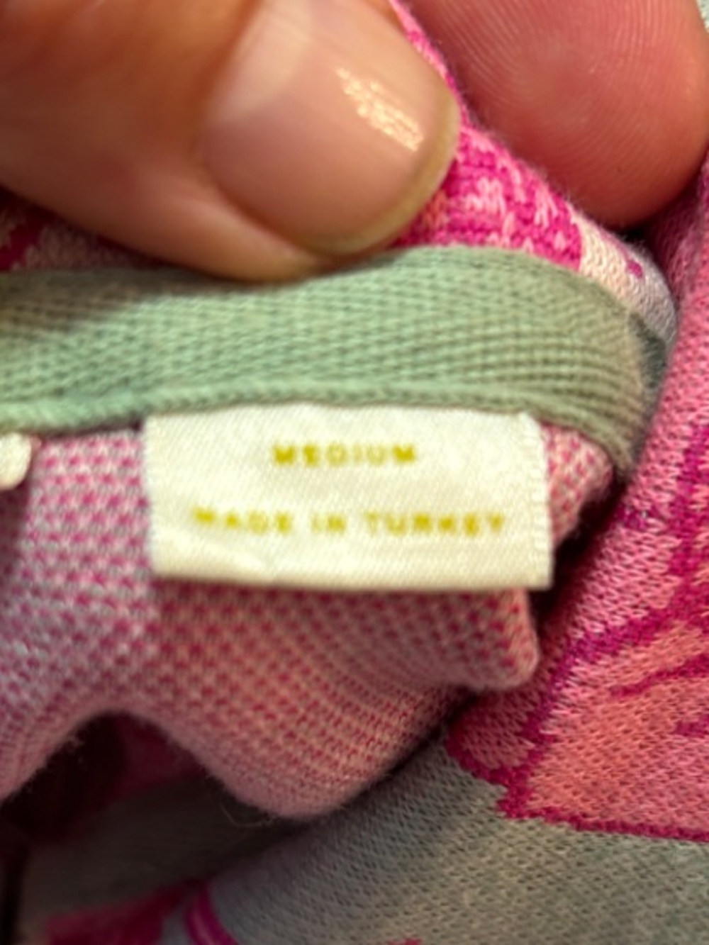 Maeve from Anthropologie Jacquard Floral Zip Polo Top in Pink and Mint, SZ Med. - Picture 5 of 8